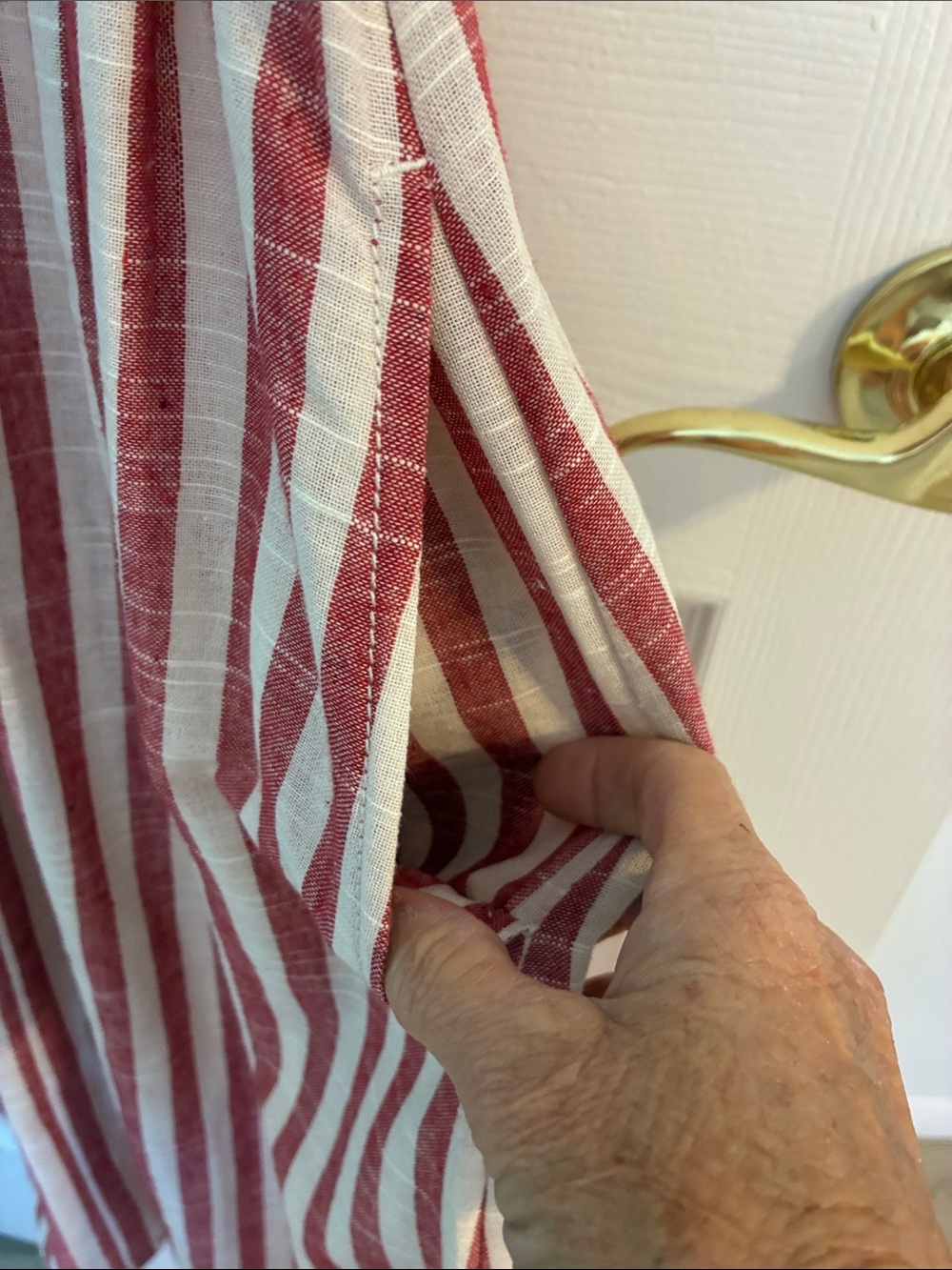 Max Studio Red and White Striped V-Neck Belted Midi Dress - Picture 4 of 9